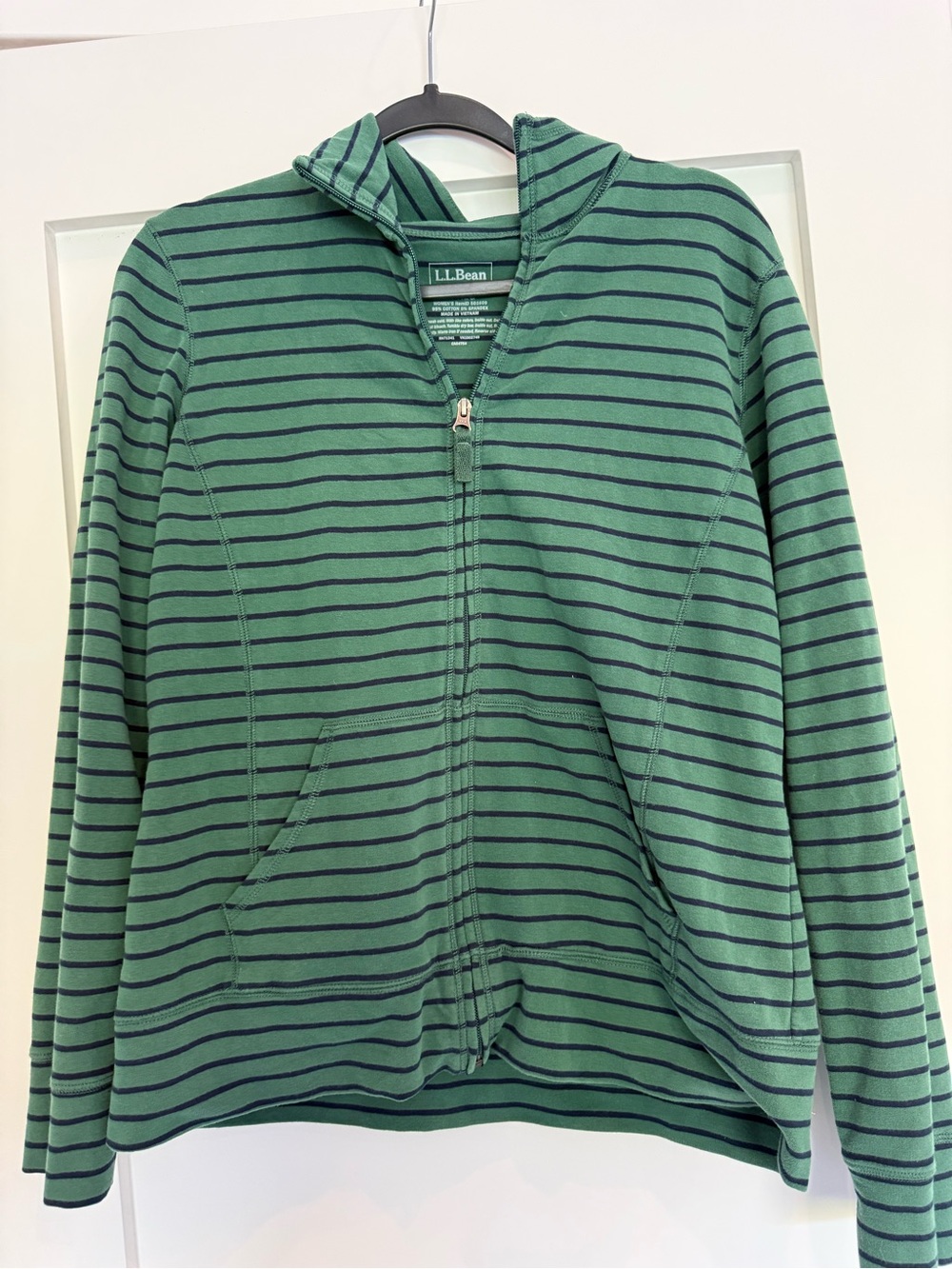 L.L. Bean Green and Navy Striped Zip Hoodie